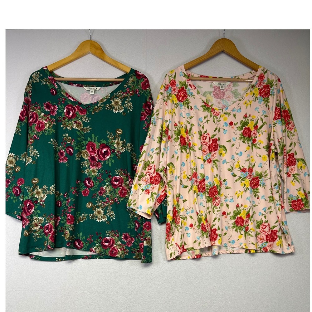 Cottagecore Country The Pioneer Woman Womens XXXL Green Floral V-Neck Tunic Lot